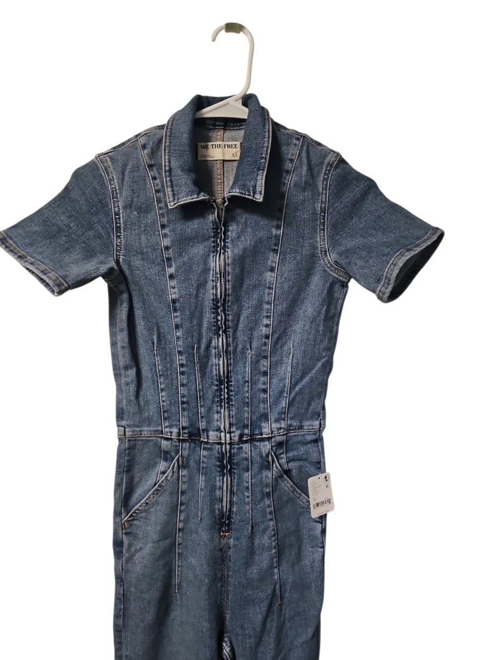 Free People Jayde Flare Denim Jumpsuit Sunburst Blue XS NWT